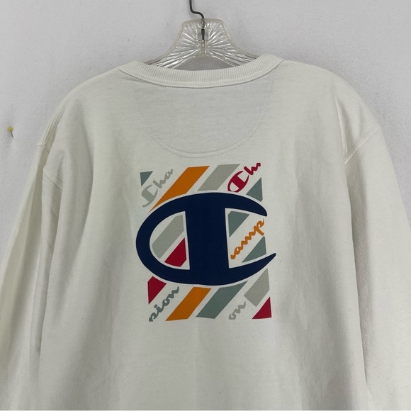 Champion Logo Front Back Crewneck Sweatshirt Men’s Medium White - Picture 11 of 13